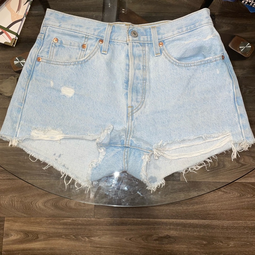 Levi Light Blue Distressed Denim Shorts